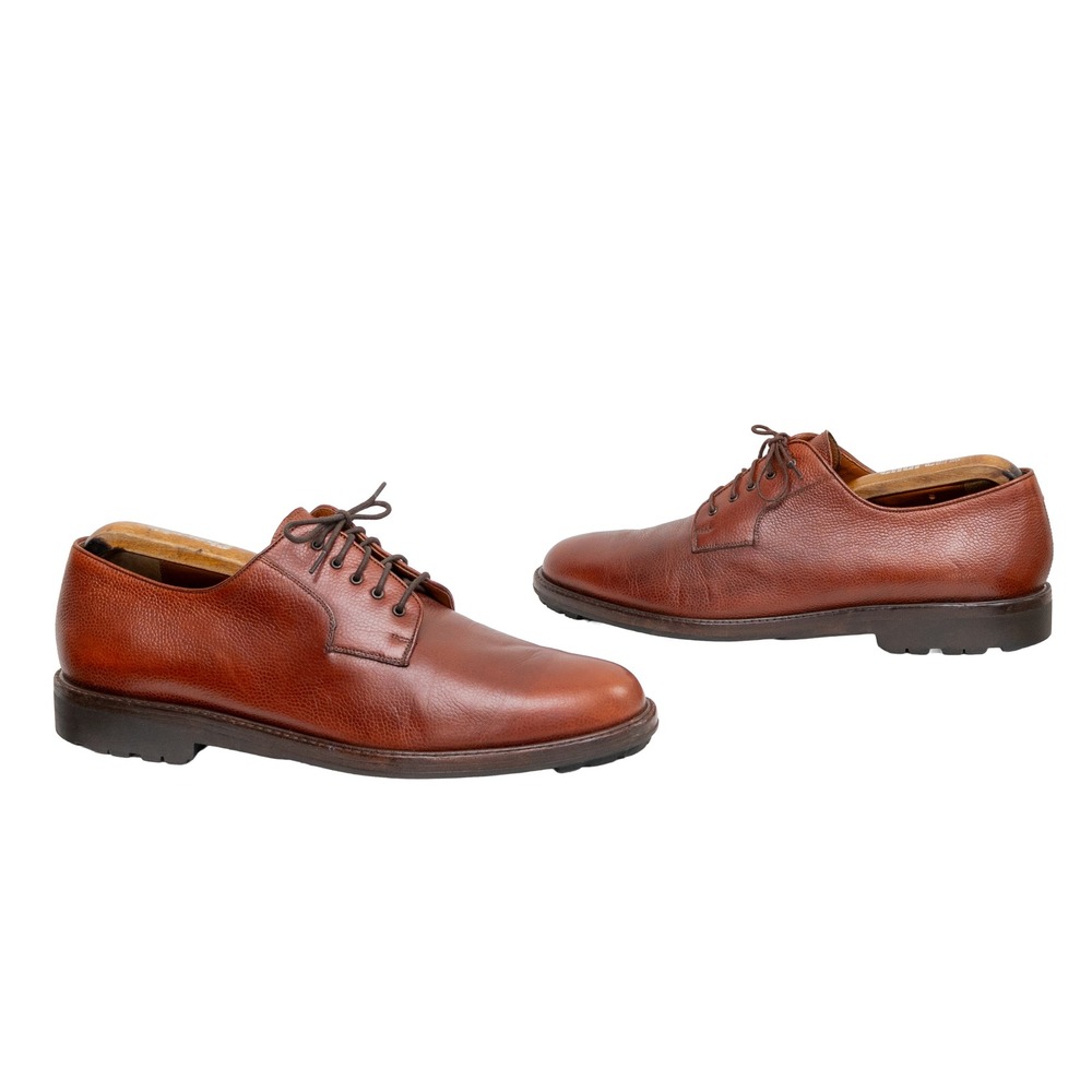 Salvatore Ferragamo Studio Mens Brown Pebble Grain Leather Derby Shoes 9 D
